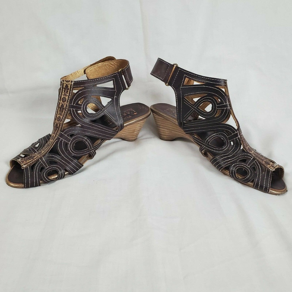 SPRING STEP L'Artiste FLOURISH gladiator sandals wood heels 40 natural